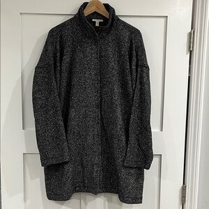 Eileen Fisher Black and White Tweed Style Trench Coat Large